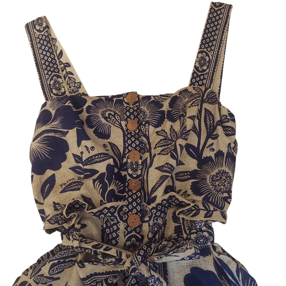FARM Rio Blue and White Floral Belted Romper - Picture 4 of 9
